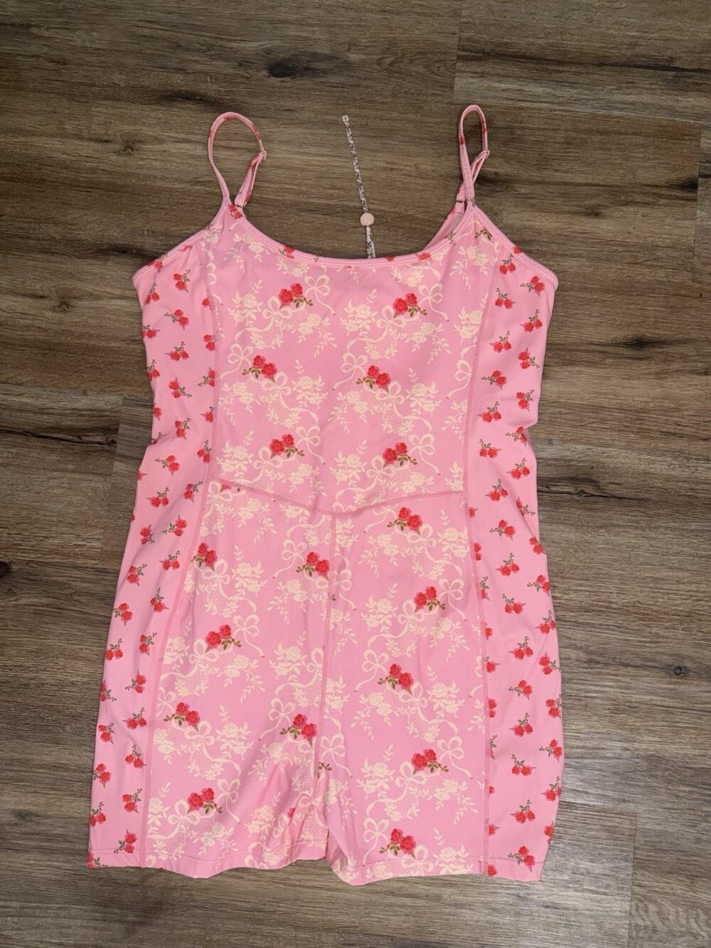 LoveShackFancy Pink Floral Rose Athletic Romper Playsuit Women's XL Preppy